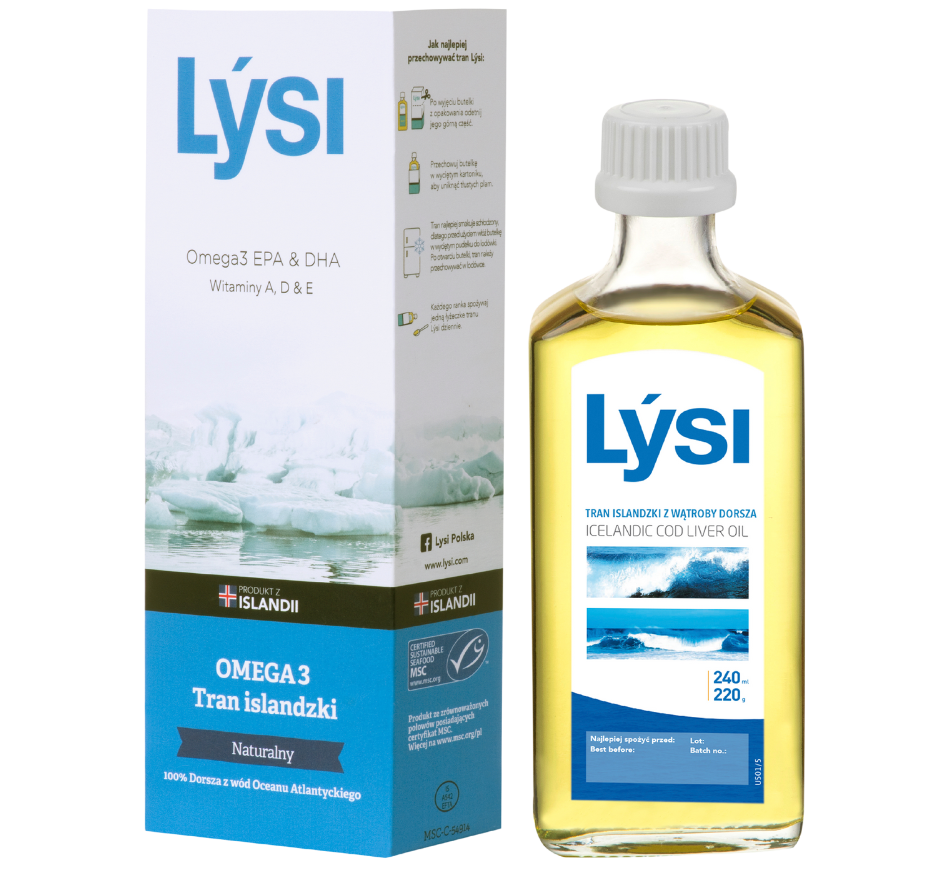 Zdjęcie przedstawia produkt Tran islandzki Lýsi naturalny, płyn doustny.