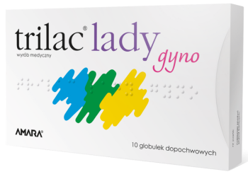 Zdjęcie przedstawia produkt Trilac Lady Gyno, globulki dopochwowe.