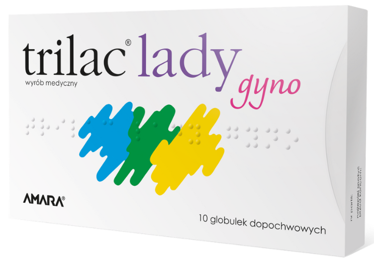 Zdjęcie przedstawia produkt Trilac Lady Gyno, globulki dopochwowe.