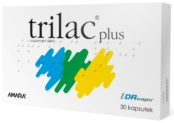 Zdjęcie przedstawia produkt Trilac Plus, kapsułki.