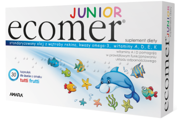 Zdjęcie przedstawia preparat ecomer JUNIOR, kapsułki do żucia.
