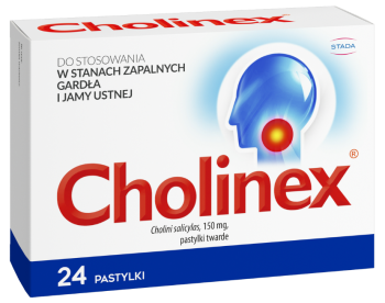 Zdjęcie przedstawia pastylki do ssania Cholinex.