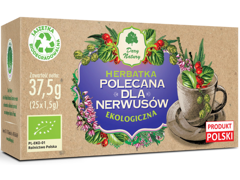 Zdjęcie przedstawia środek spożywczy Dary Natury Herbatka dla nerwusów.