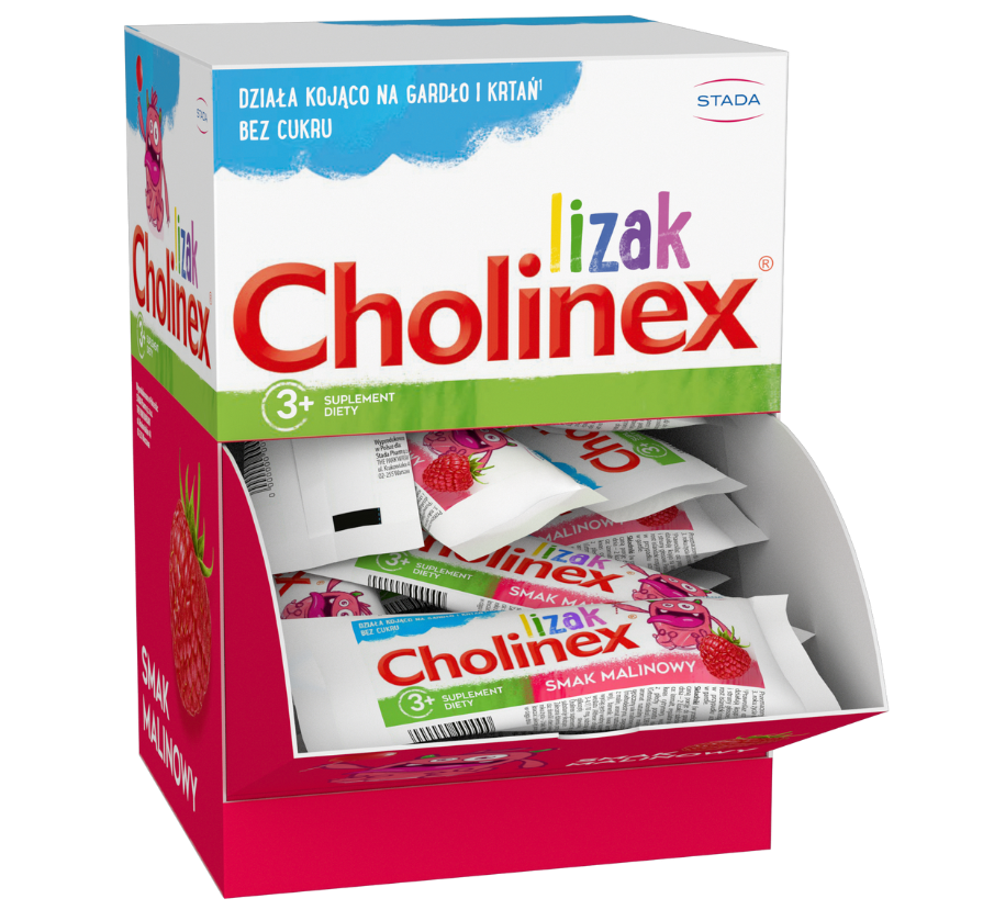 Zdjęcie przedstawia lizaki Cholinex.