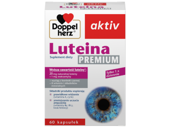 Zdjęcie przedstawia suplement diety Doppelherz aktiv Luteina PREMIUM, kapsułki.