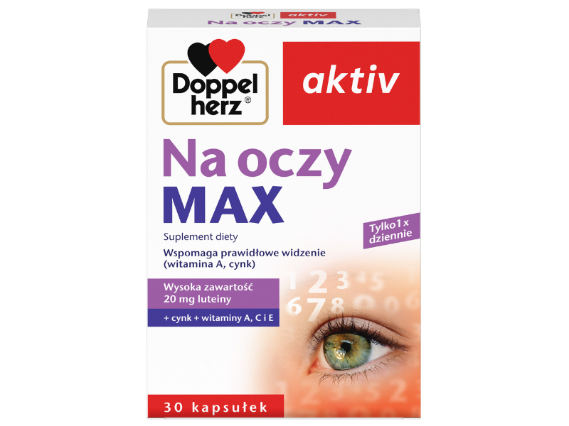 Zdjęcie przedstawia suplement diety Doppelherz aktiv Na oczy MAX, kapsułki.