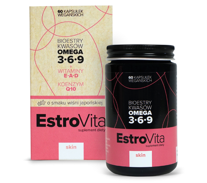 Zdjęcie przedstawia suplement diety EstroVita Skin Teen, kapsułki.