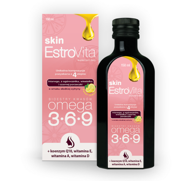 Zdjęcie przedstawia suplement diety EstroVita Skin Swwet Lemon, płyn doustny.
