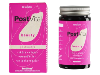 Zdjęcie przedstawia suplement diety PostVital beauty, kapsułki.