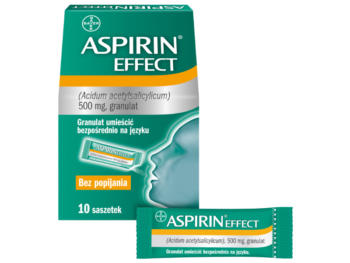 Zdjęcie przedstawia lek OTC Aspirin Effect, saszetki, 500 mg.