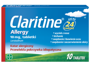 Zdjęcie przedstawia lek Claritine Allergy, tabletki, 10 mg, 10 sztuk.
