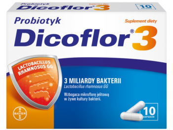 Zdjęcie przedstawia suplement diety Dicoflor 3, kapsułki, 10 sztuk.