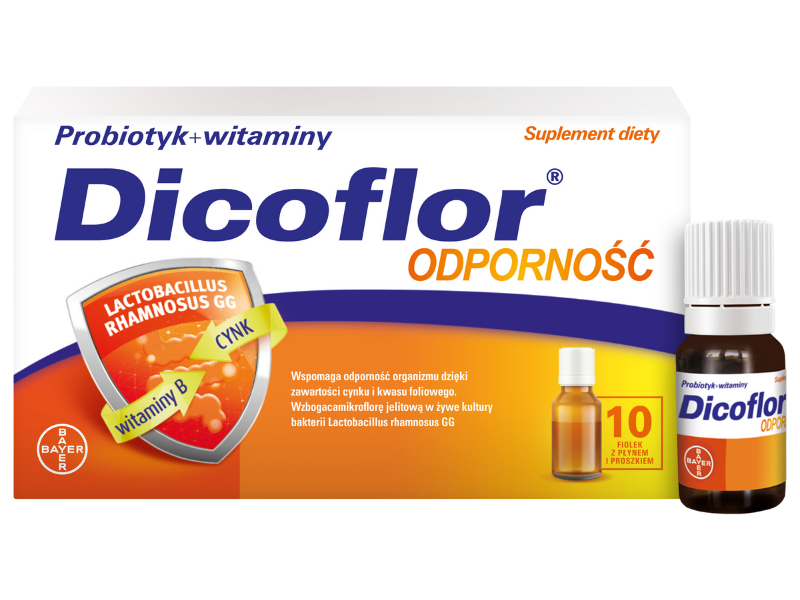 Zdjęcie przedstawia suplement diety Dicoflor Odporność, płyn doustny.
