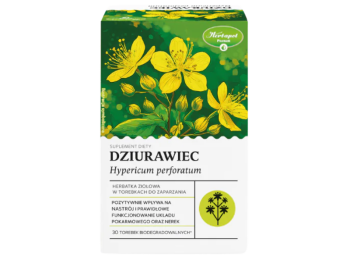 Zdjęcie przedstawia suplement diety Dziurawiec, zioła do zaparzania.
