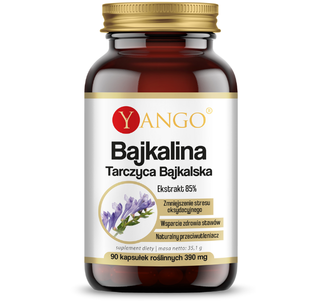 Zdjęcie przedstawia suplement diety Yango Bajkalina, kapsułki.