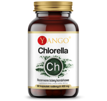 Zdjęcie przedstawia suplement diety Yango Chlorella, kapsułki.