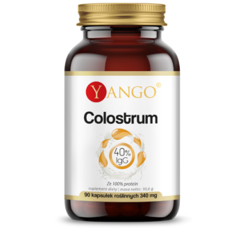 Zdjęcie przedstawia suplement diety Yango Colostrum, kapsułki.