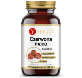 Zdjęcie przedstawia suplement diety Yango Czerwona Maca, kapsułki.