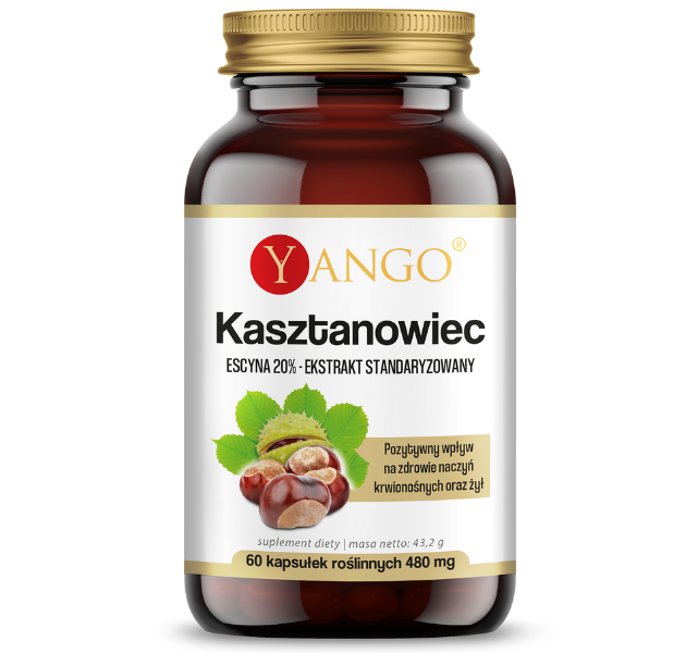 Zdjęcie przedstawia suplement diety Yango Kasztanowiec, kapsułki.