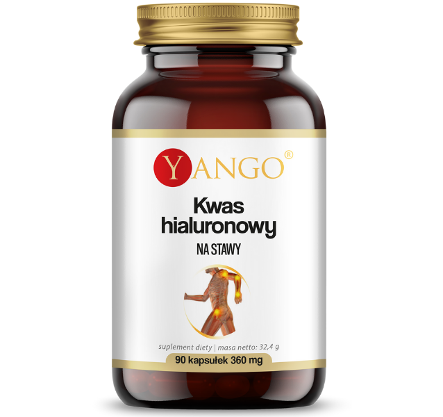 Zdjęcie przedstawia suplement diety Yango Kwas hialuronowy na stawy, kapsułki.