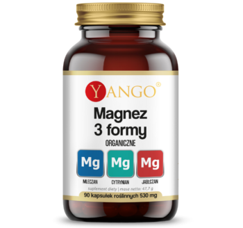 Zdjęcie przedstawia suplement diety Yango Magnez 3 formy, kapsułki.
