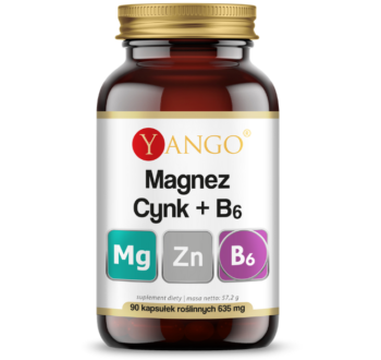 Zdjęcie przedstawia suplement diety Yango Magnez Cynk B6, kapsułki.