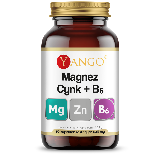 Zdjęcie przedstawia suplement diety Yango Magnez Cynk B6, kapsułki.