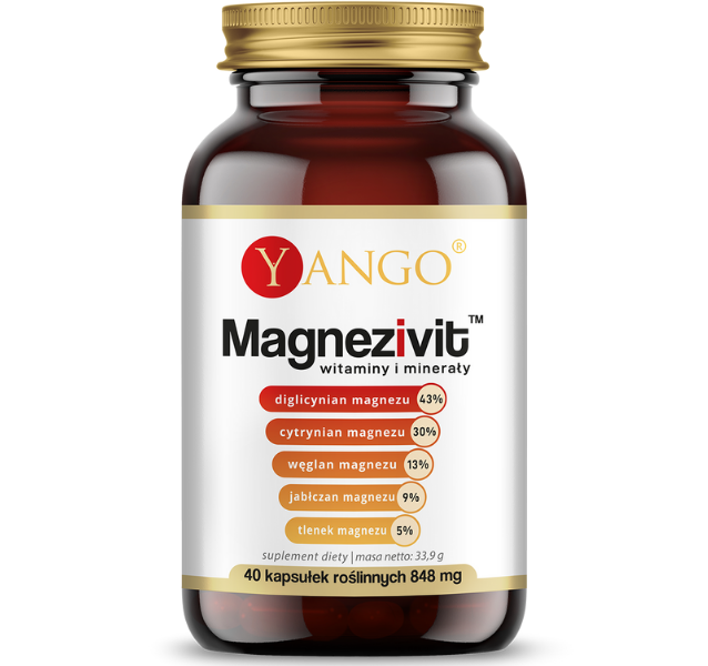 Zdjęcie przedstawia suplement diety Yango Magnezivit, kapsułki.