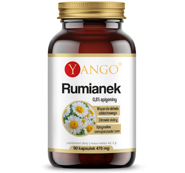 Zdjęcie przedstawia suplement diety Yango Rumianek, kapsułki.