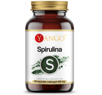 Zdjęcie przedstawia suplement diety Yango Spirulina, kapsułki.