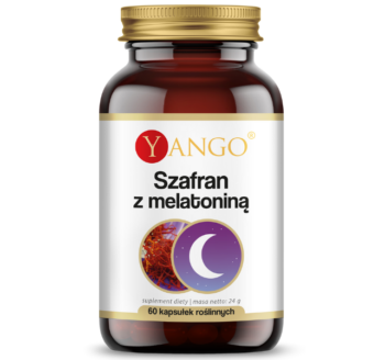 Zdjęcie przedstawia suplement diety Yango Szafran z melatoniną, kapsułki.