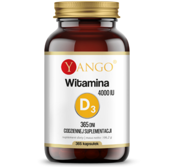 Zdjęcie przedstawia suplement diety Yango Witamina D 365 dni, kapsułki.