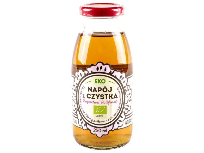 Zdjęcie przedstawia suplement diety Dary Natury Napój z Czystka w postaci płynu.