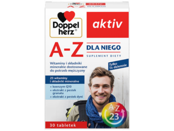 Zdjęcie przedstawia suplement diety Doppelherz aktiv A-Z Dla Niego w postaci tabletek.