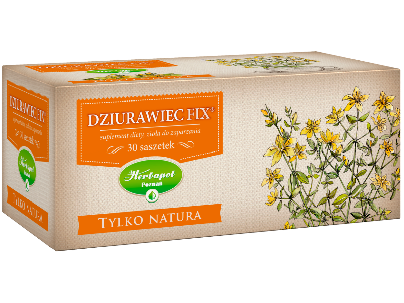 Zdjęcie przedstawia suplement diety Dziurawiec Fix Tylko Natura w postaci ziół do zaparzania.