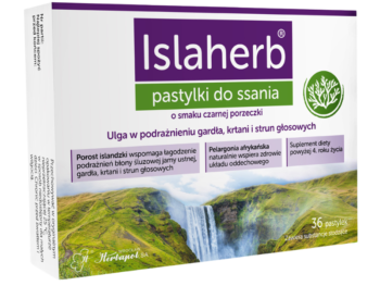 Zdjęcie przedstawia suplement diety Islaherb w postaci pastylek do ssania.