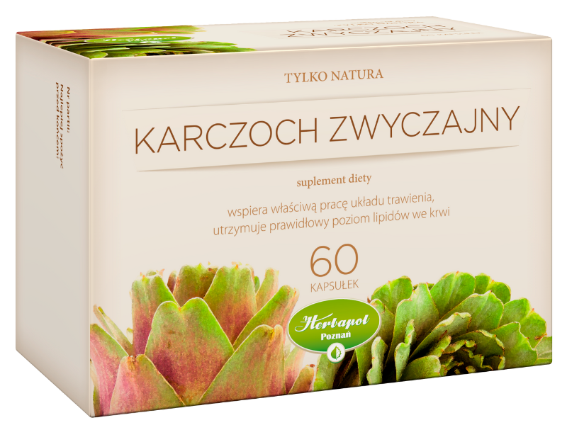 Zdjęcie przedstawia suplement diety Karczoch Zwyczajny Tylko Natura w postaci kapsułek.