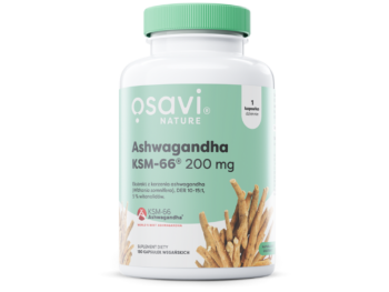 Zdjęcie przedstawia suplement diety OSAVI Nature Ashwagandha KSM-66 w postaci kapsułek.