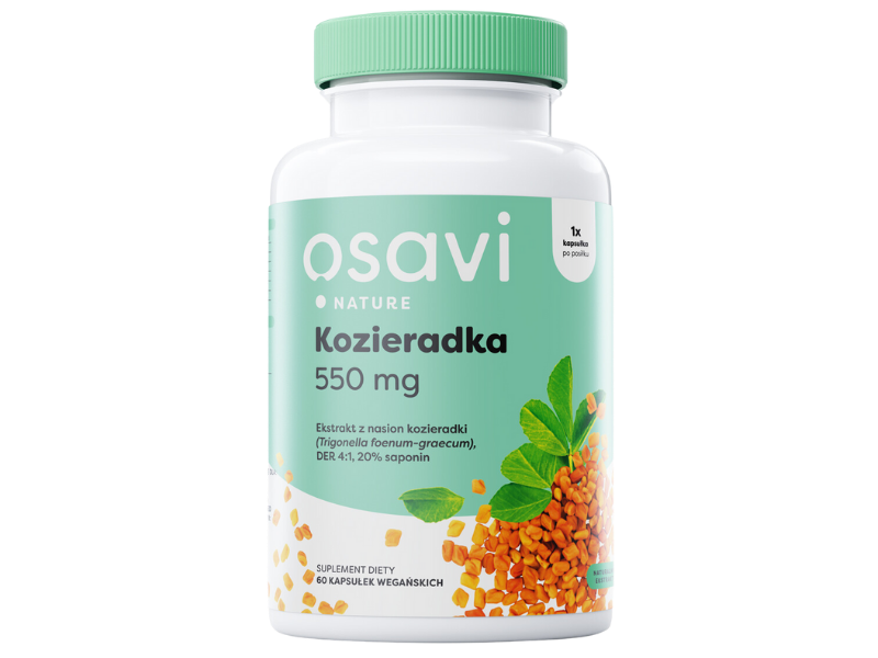 Zdjęcie przedstawia suplement diety OSAVI Nature Kozieradka w postaci kapsułek.