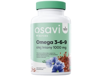 Zdjęcie przedstawia suplement diety OSAVI Nature Omega 3-6-9 Olej lniany w postaci kapsułek.