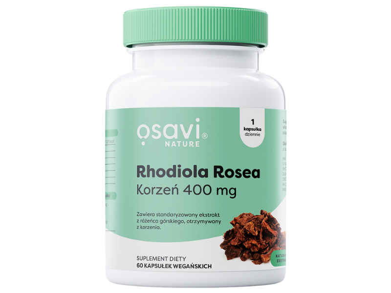 Zdjęcie przedstawia suplement diety OSAVI Nature Rhodiola Rosea w postaci kapsułek.