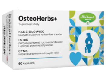 Zdjęcie przedstawia suplement diety OsteoHerbs+ w postaci kapsułek.
