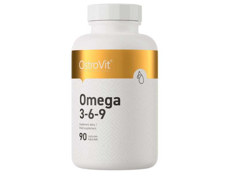 Zdjęcie przedstawia suplement diety OstroVit Omega 3-6-9 w postaci kapsułek.