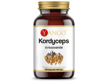 Zdjęcie przedstawia suplement diety Yango Kordyceps w postaci kapsułek.