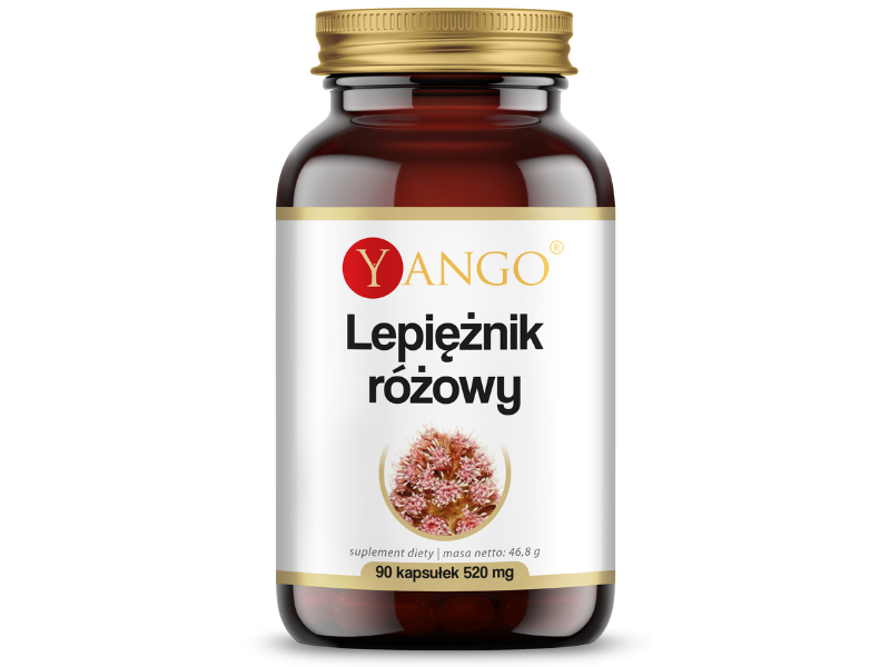 Zdjęcie przedstawia suplement diety Yango Lepiężnik różowy w postaci kapsułek.