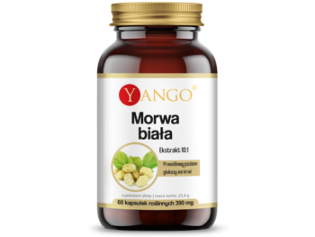 Zdjęcie przedstawia suplement diety Yango Morwa biała w postaci kapsułek.