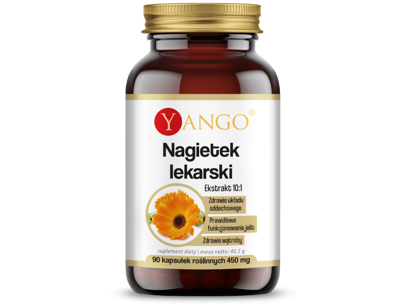 Zdjęcie przedstawia suplement diety Yango Nagietek lekarski w postaci kapsułek.