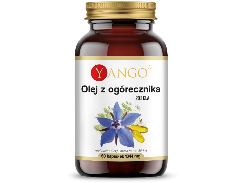 Zdjęcie przedstawia suplement diety Yango Olej z ogórecznika w postaci kapsułek.
