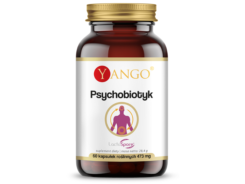 Zdjęcie przedstawia suplement diety Yango Psychobiotyk w postaci kapsułek.