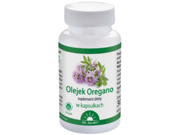 Zdjęcie przedstawia suplement diety Dr Jacob's Olejek Oregano, kapsułki.
